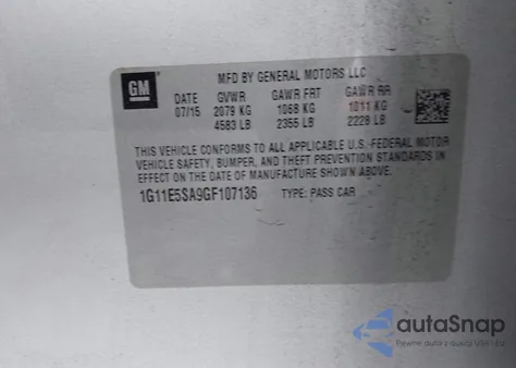 2016 Chevrolet Malibu Limited Ltz из США, поврежденный, VIN 1G11E5SA9GF107136